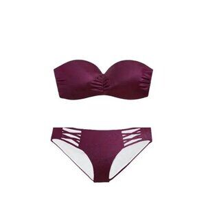 Victoria's Secret PINK Lace-Up Bandeau Bikini (Black Orchid)